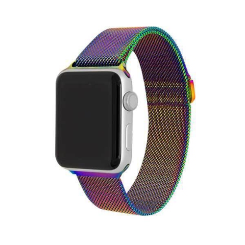 Magnetic Metal Mesh Replacement Band Strap for Apple Watch iWatch Series 1 to 7 SE, 42mm 44mm 45mm, Rainbow