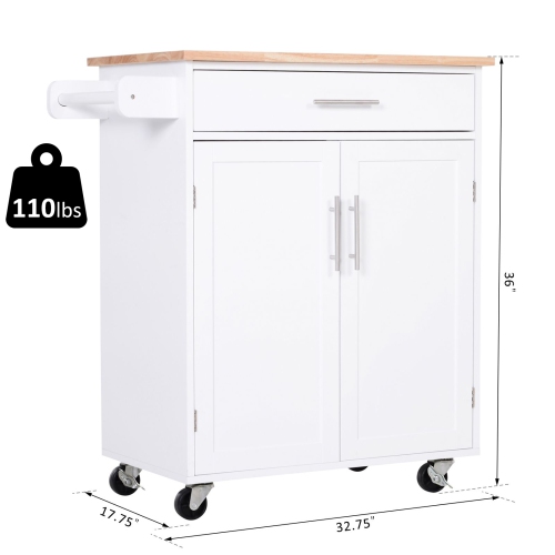HOMCOM Rolling Kitchen Island Cart with Wood Top, Enough Storage Drawer Space with Towel Bar Rack Shelves, Portable Kitchen Utility Serving Cart