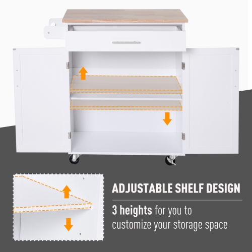 HOMCOM Rolling Kitchen Island Cart with Wood Top, Enough Storage Drawer Space with Towel Bar Rack Shelves, Portable Kitchen Utility Serving Cart