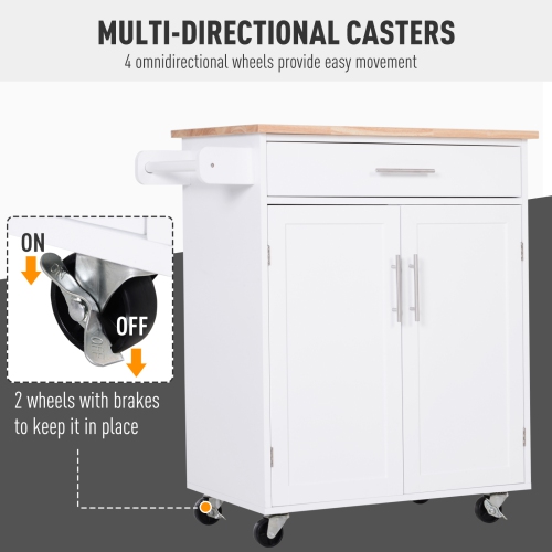 HOMCOM Rolling Kitchen Island Cart with Wood Top, Enough Storage Drawer Space with Towel Bar Rack Shelves, Portable Kitchen Utility Serving Cart