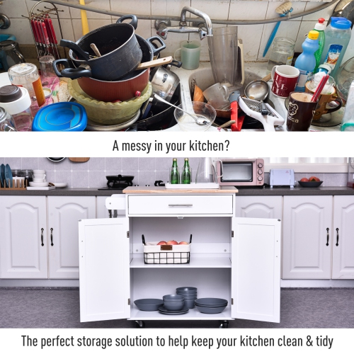 HOMCOM Rolling Kitchen Island Cart with Wood Top, Enough Storage Drawer Space with Towel Bar Rack Shelves, Portable Kitchen Utility Serving Cart