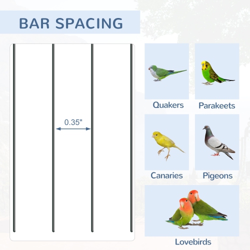 PawHut 44.5" Bird Cage for Finches, Canaries Budgies, Parrot Cage with Accessories, Wheels, Detachable Stand, Storage, Black