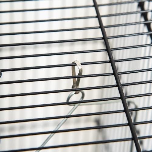 PawHut 44.5" Bird Cage for Finches, Canaries Budgies, Parrot Cage with Accessories, Wheels, Detachable Stand, Storage, Black