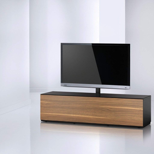 SONOROUS Studio ST-160B Wood and Glass Modern TV Stand with Hidden Wheels for Sizes up to 75" -Black