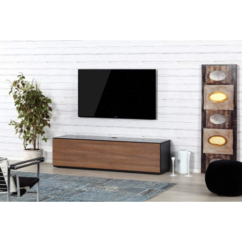 SONOROUS Studio ST-160B Wood and Glass Modern TV Stand with Hidden Wheels for Sizes up to 75" -Black