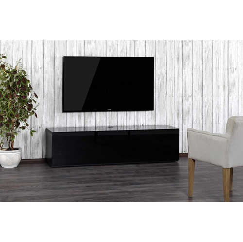 SONOROUS Studio ST-160B Wood and Glass Modern TV Stand with Hidden Wheels for Sizes up to 75" -Black