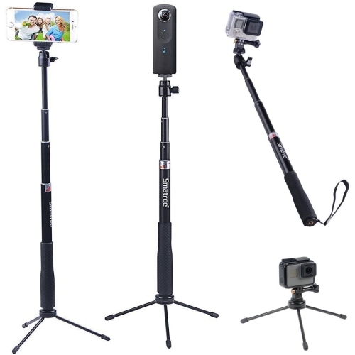 Smatree Selfie Stick with Tripod Stand for GoPro Hero Fusion7/6/5/4/3+/3/2/1/Session/GOPRO HERO 2018/Action Cameras,Ricoh Theta S/V, Compact Cameras