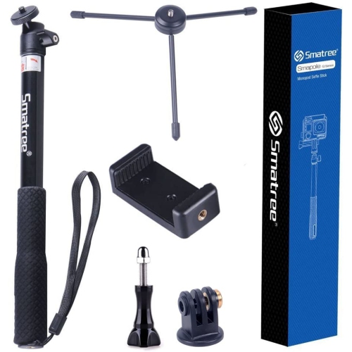 Smatree Selfie Stick with Tripod Stand for GoPro Hero Fusion7/6/5/4/3+/3/2/1/Session/GOPRO HERO 2018/Action Cameras,Ricoh Theta S/V, Compact Cameras