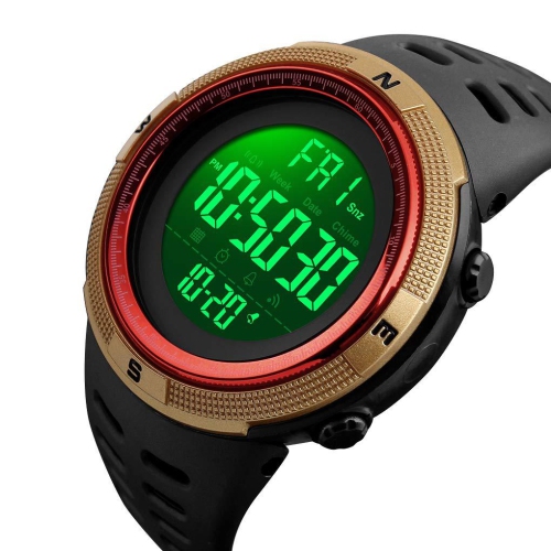 Fanmis Mens Digital LED Sports Watch Military Multifunction 12H/24H Gold Red