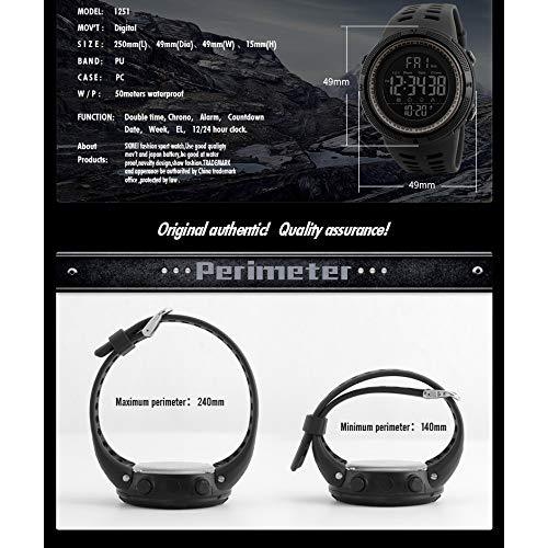 Fanmis Mens Digital LED Sports Watch Military Multifunction 12H/24H Gold Red