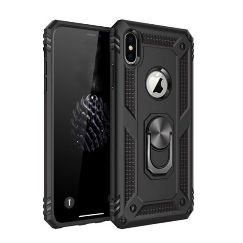 Étui rigide magnétique hybride anti-chute avec support pour anneau pour iPhone X / iPhone XS, noir