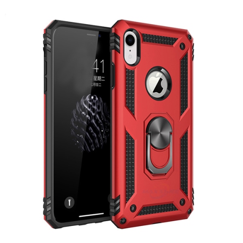 Étui rigide magnétique hybride anti-chute avec support d'anneau pour iPhone Xr, rouge