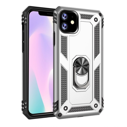 Étui rigide magnétique hybride anti-chute avec support d'anneau pour iPhone 11, argent