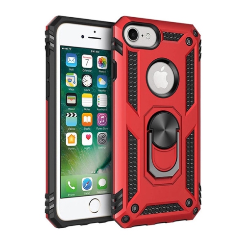 【CSmart】 Anti-Drop Hybrid Magnetic Hard Armor Case with Ring Holder for iPhone 7 Plus / 8 Plus, Red