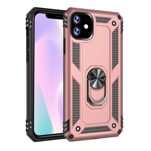 Étui rigide magnétique hybride anti-chute avec support d'anneau pour iPhone 11, or rose