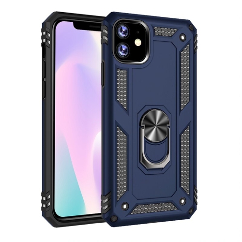 Étui rigide magnétique hybride anti-chute avec support d'anneau pour iPhone 11, bleu marine