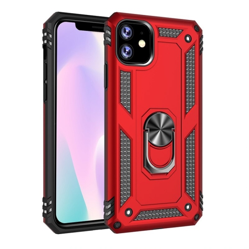 Étui rigide magnétique hybride anti-chute avec support d'anneau pour iPhone 11, rouge