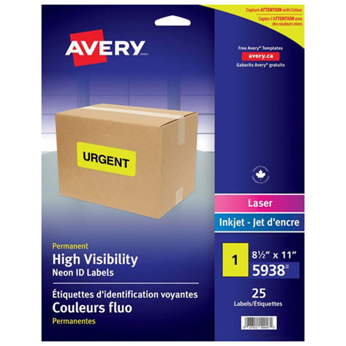 Avery Permanent High-Visibility Shipping Labels - 25 Pack