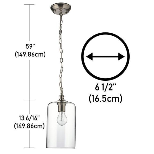 Beldi 21960-H Lampe Suspendue en Verre de la Collection Lucan, 6 1/2'' X 72 3/16'', Pour Ampoule DEL ou Incandescente, Argenté
