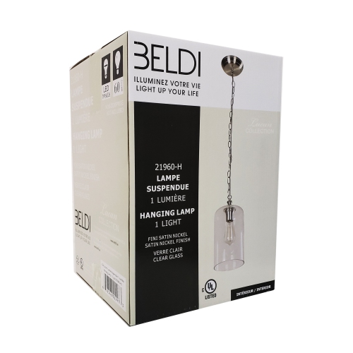 Beldi 21960-H Lampe Suspendue en Verre de la Collection Lucan, 6 1/2'' X 72 3/16'', Pour Ampoule DEL ou Incandescente, Argenté