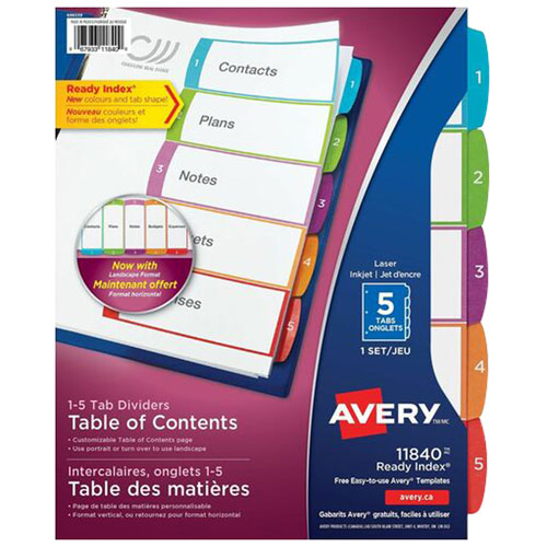 Avery Ready Index Customizable Table Of Contents Dividers - 5 Pack