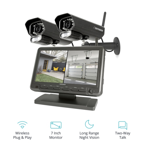 Defender PHOENIXM2 Système de sécurité semi-sans fil intérieur / extérieur avec 2 caméras de surveillance et écran 7 "