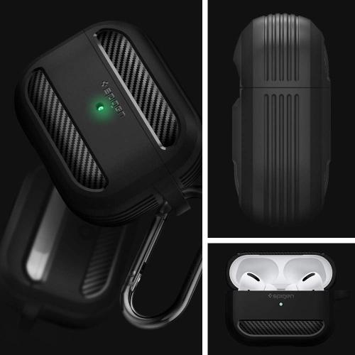 Spigen Rugged Armor Designed for Airpods Pro Case Cover Protective Airpods Pro Case with Keychain - Matte Black
