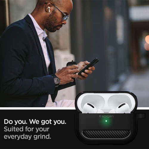 Spigen Rugged Armor Designed for Airpods Pro Case Cover Protective Airpods Pro Case with Keychain - Matte Black