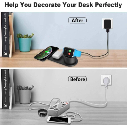 3 in 1 Wireless Charger Compatible with Apple Watch Series 6/5/4/3/2/1,New iPhone SE 2020/iPhone 11/11 Pro/Xs/Xs Max/XR/X/Galaxy S10/Note 9 Plus Qi