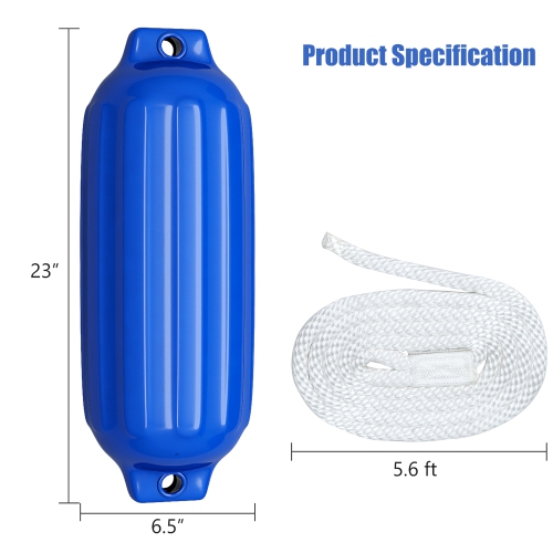 Gymax Pack of 4 23" Boat Fenders Marine Bumper Hand Inflatable Blue