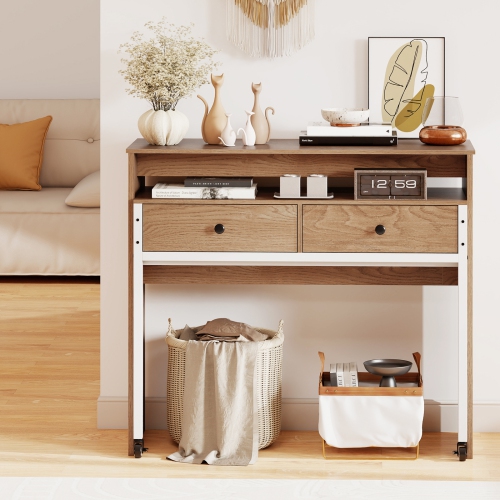 Gymax Extendable Computer Desk w/ 2 Storage Drawers & Monitor Shelf