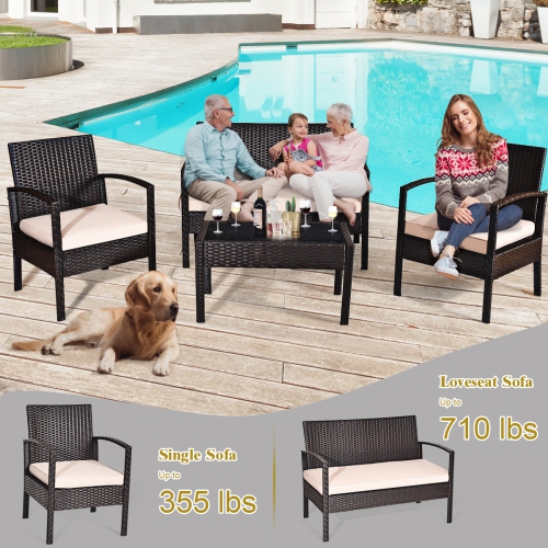 Gymax 8PCS Patio Rattan Set Cushioned Sectional Sofa Glass Table