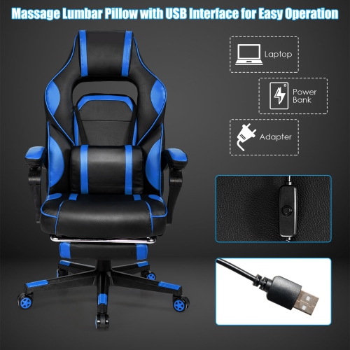 Gymax Massage Gaming Chair Recliner Racing Chair w/ Retractable Footrest Home