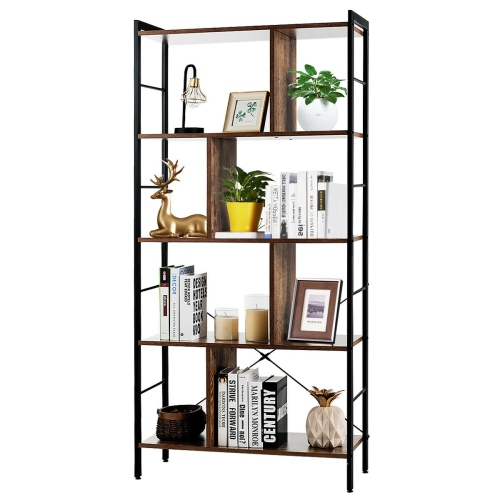 GYMAX  4-Tier Bookcase Industrial Bookshelf Floor Standing Storage Rack