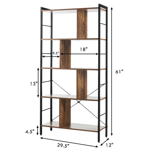 Gymax 4-Tier Bookcase Industrial Bookshelf Floor Standing Storage Rack