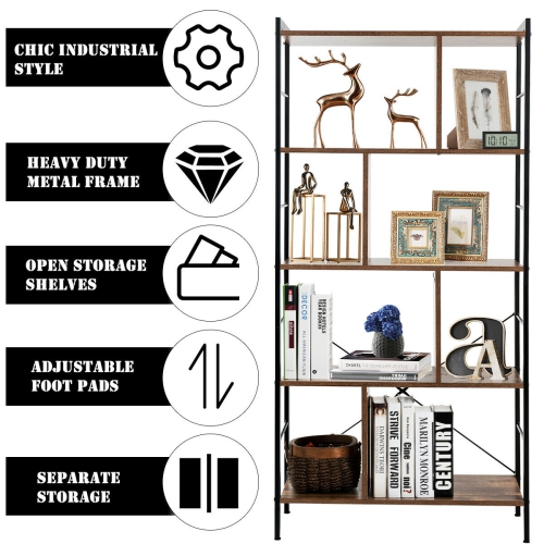 Gymax 4-Tier Bookcase Industrial Bookshelf Floor Standing Storage Rack