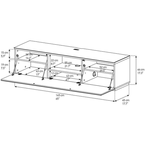 SONOROUS Studio ST-160B Wood and Glass Modern TV Stand with Hidden Wheels for Sizes up to 75" - Black