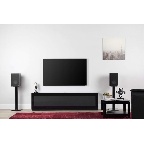 SONOROUS Studio ST-160B Wood and Glass Modern TV Stand with Hidden Wheels for Sizes up to 75" - Black