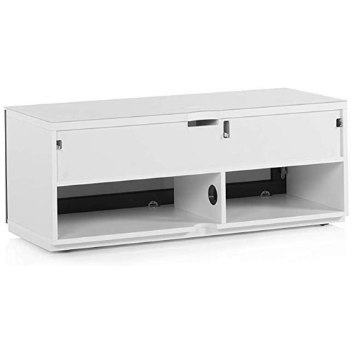 SONOROUS Studio ST-110B Wood and Glass Modern TV Stand with Hidden Wheels for Sizes up to 65" - White