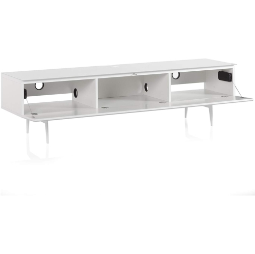 SONOROUS Studio ST-360 Wood and Glass Modern TV Stand with Spike Metal Legs for Sizes up to 75" - White