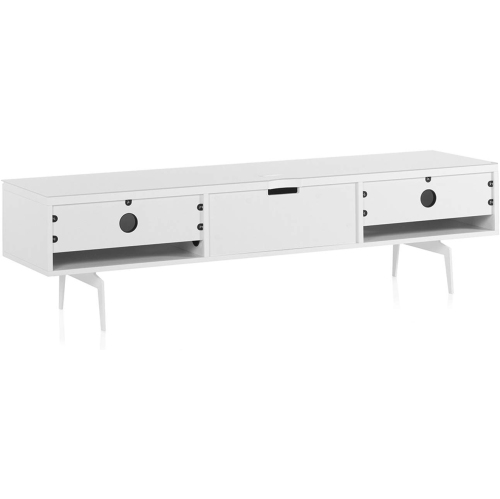 SONOROUS Studio ST-360 Wood and Glass Modern TV Stand with Spike Metal Legs for Sizes up to 75" - White