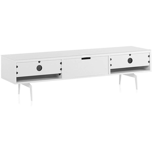SONOROUS Studio ST-360 Wood and Glass Modern TV Stand with Spike Metal Legs for Sizes up to 75" -White