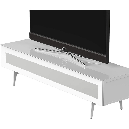 SONOROUS Studio ST-360 Wood and Glass Modern TV Stand with Spike Metal Legs for Sizes up to 75" -White