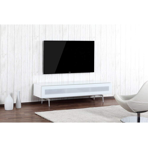 SONOROUS Studio ST-360 Wood and Glass Modern TV Stand with Spike Metal Legs for Sizes up to 75" -White