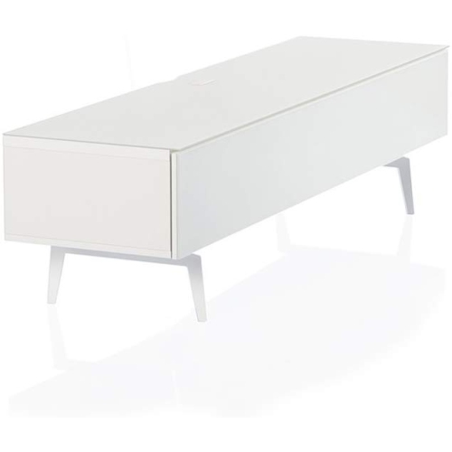 SONOROUS Studio ST-360 Wood and Glass Modern TV Stand with Spike Metal Legs for Sizes up to 75" - White