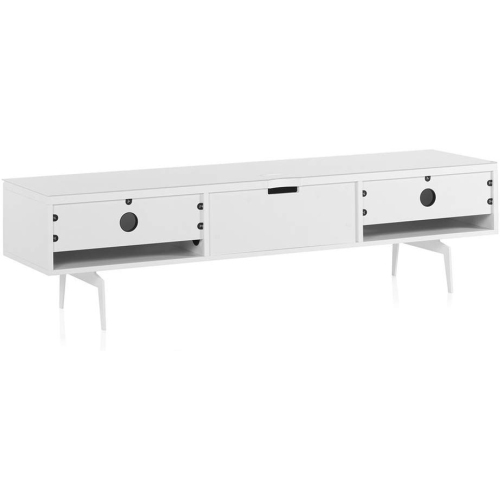 SONOROUS Studio ST-360 Wood and Glass Modern TV Stand with Spike Metal Legs for Sizes up to 75" - White