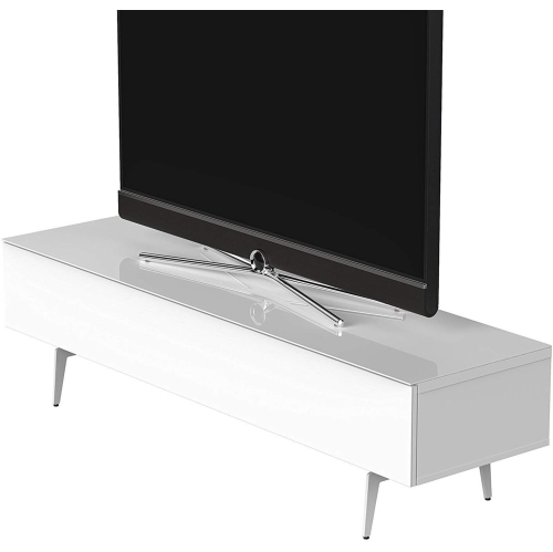 SONOROUS Studio ST-360 Wood and Glass Modern TV Stand with Spike Metal Legs for Sizes up to 75" - White