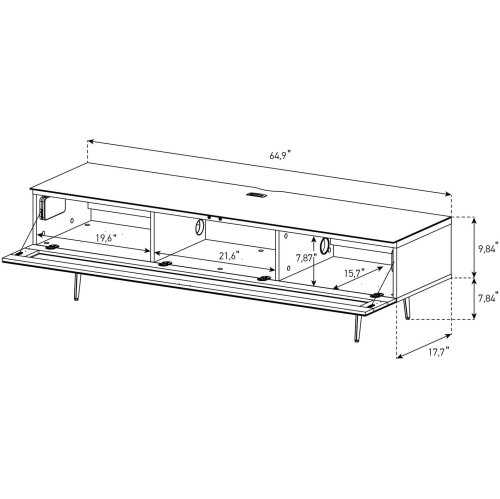 SONOROUS Studio ST-360 Wood and Glass Modern TV Stand with Spike Metal Legs for Sizes up to 75" -Black