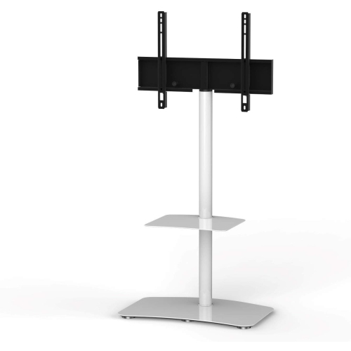 SONOROUS PL-2810 Modern TV Floor Stand Mount/Bracket with Tempered Glass Shelf for Sizes up to 60" -White