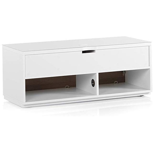 SONOROUS Studio ST-110B Modern Wood and Glass TV Stand with Hidden Wheels for Sizes up to 65" -White
